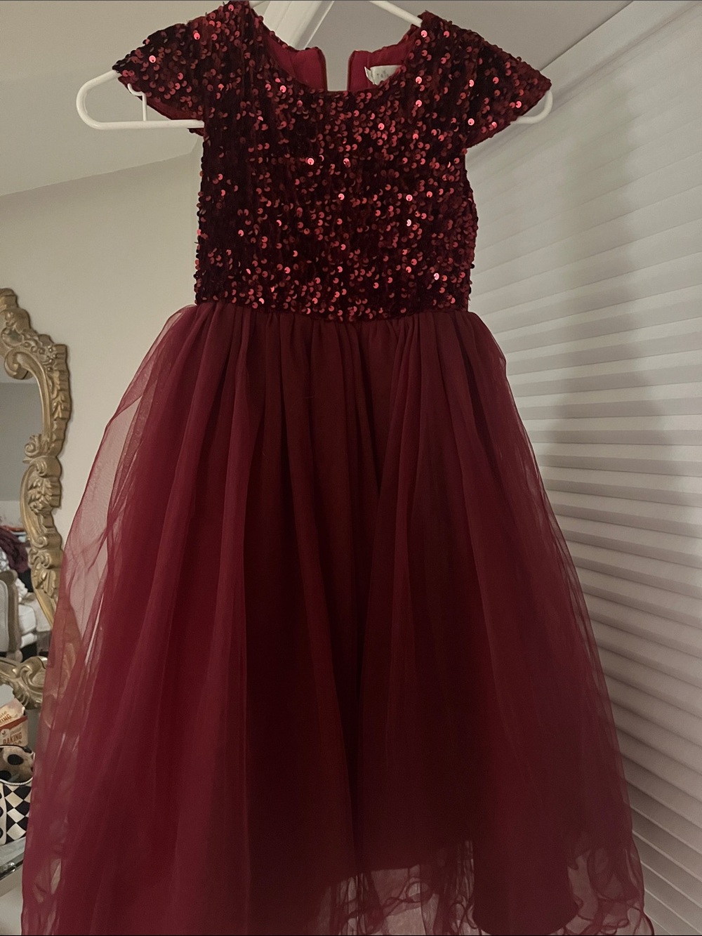 Trish Scully Girls' Sequin & Tulle Party Dress in Burgundy size 4